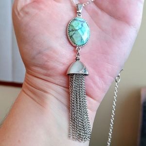 Amazonite Stone Mala tassel Necklace Dangling